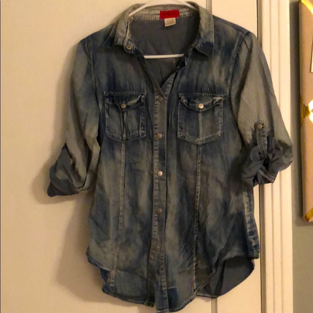 Red Tulips Denim Top